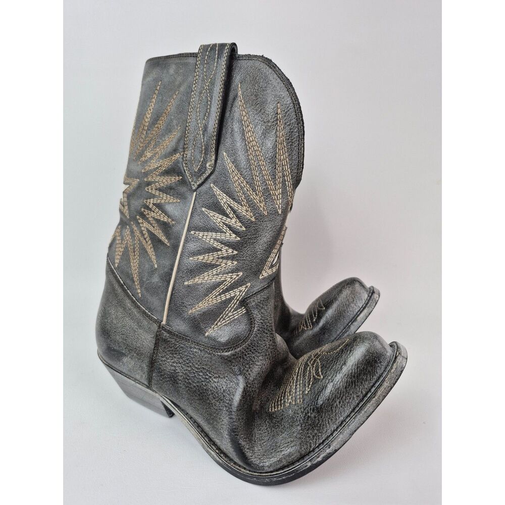 Golden Goose Black Ecru Wish Star Low Western Boots Size 40 US 10